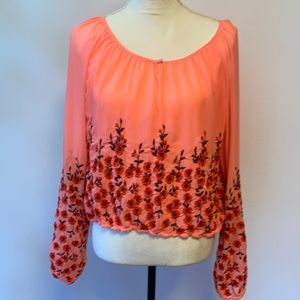 Free People crop top, pink, sz Large, embroidered